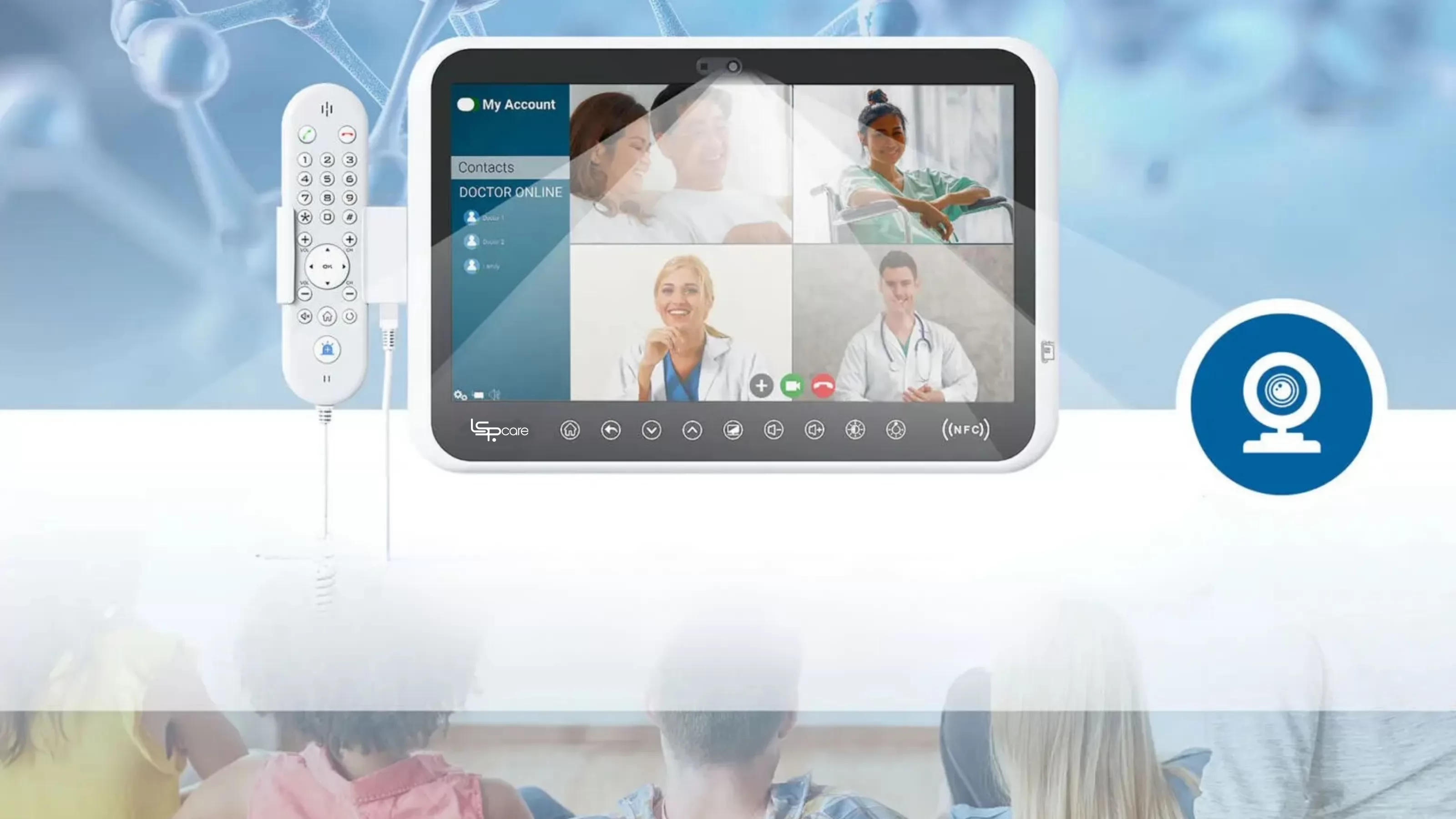 Patient watching bedside terminal in hospital room