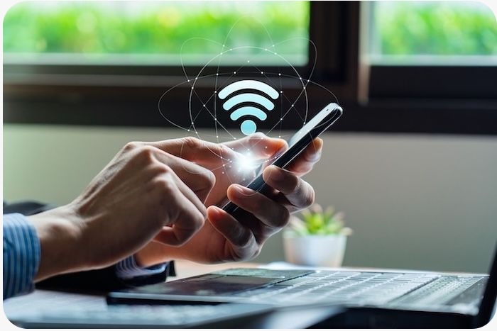 Guest using fast reliable Wi-Fi on smartphone